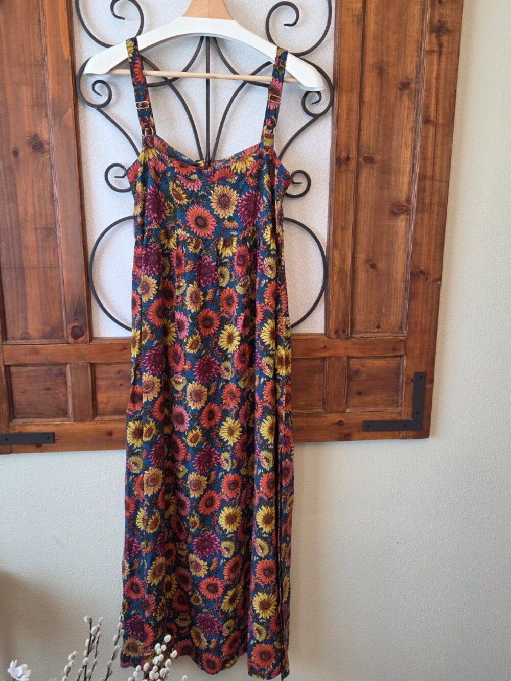 Natural Life Patti Tie Front Dress Size S Maxi Sunflower Floral Slits Boho NEW - Picture 6 of 12